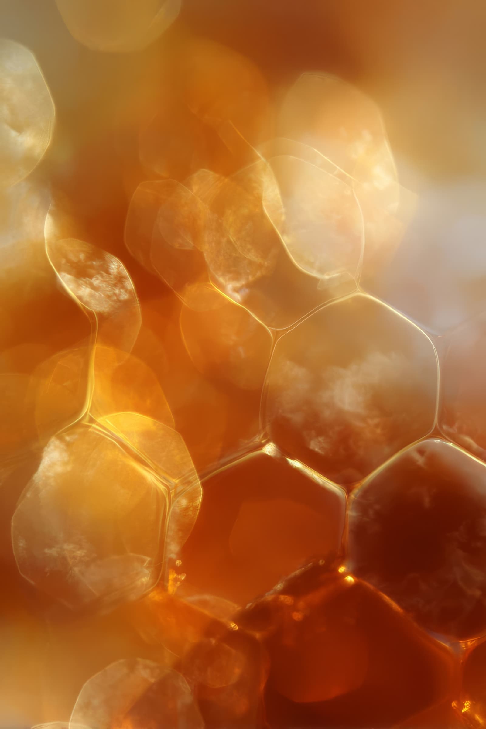 Translucent amber cellular forms